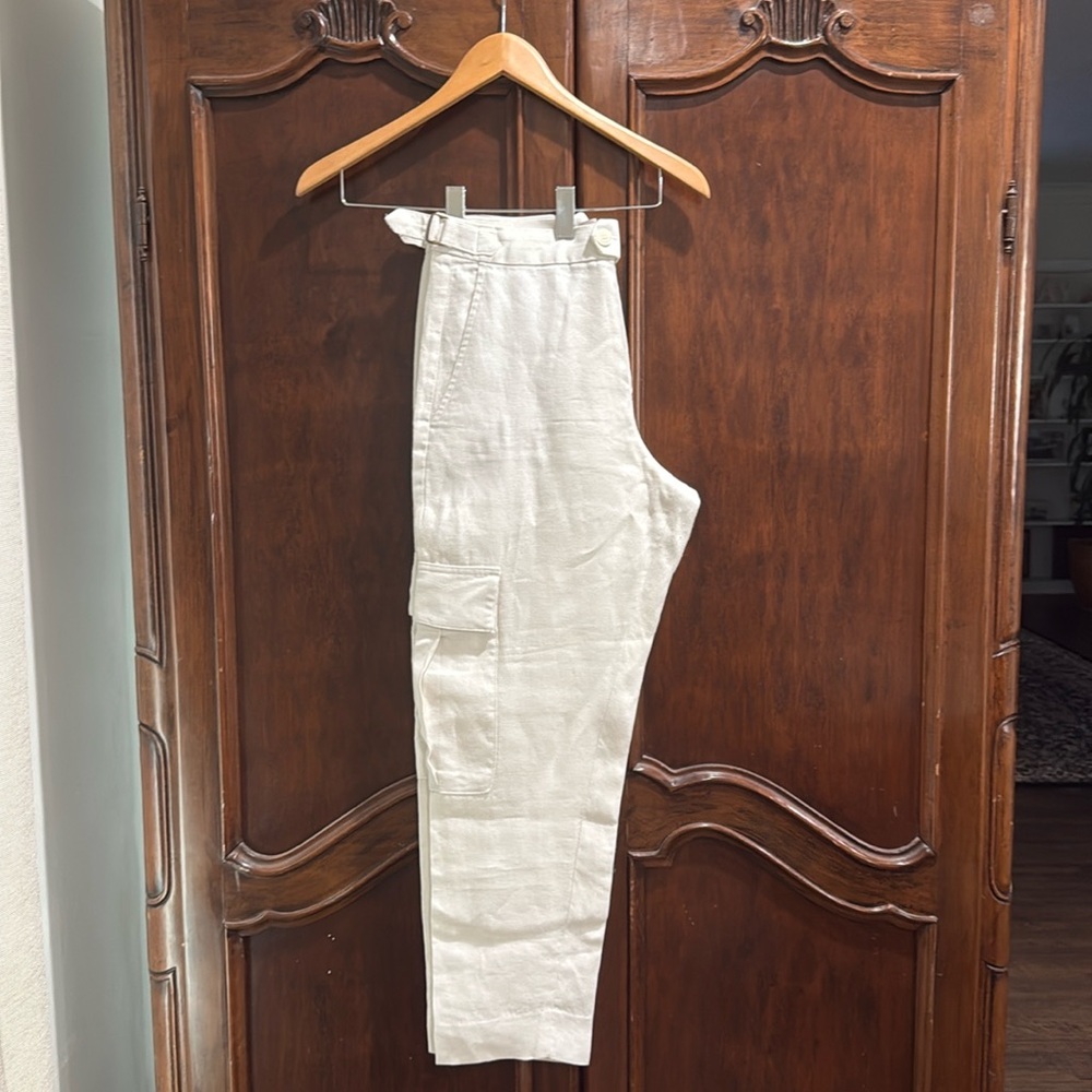 🤍One Day Sale Banana Republic High Waist White Linen Cotton Cargo Pants 6